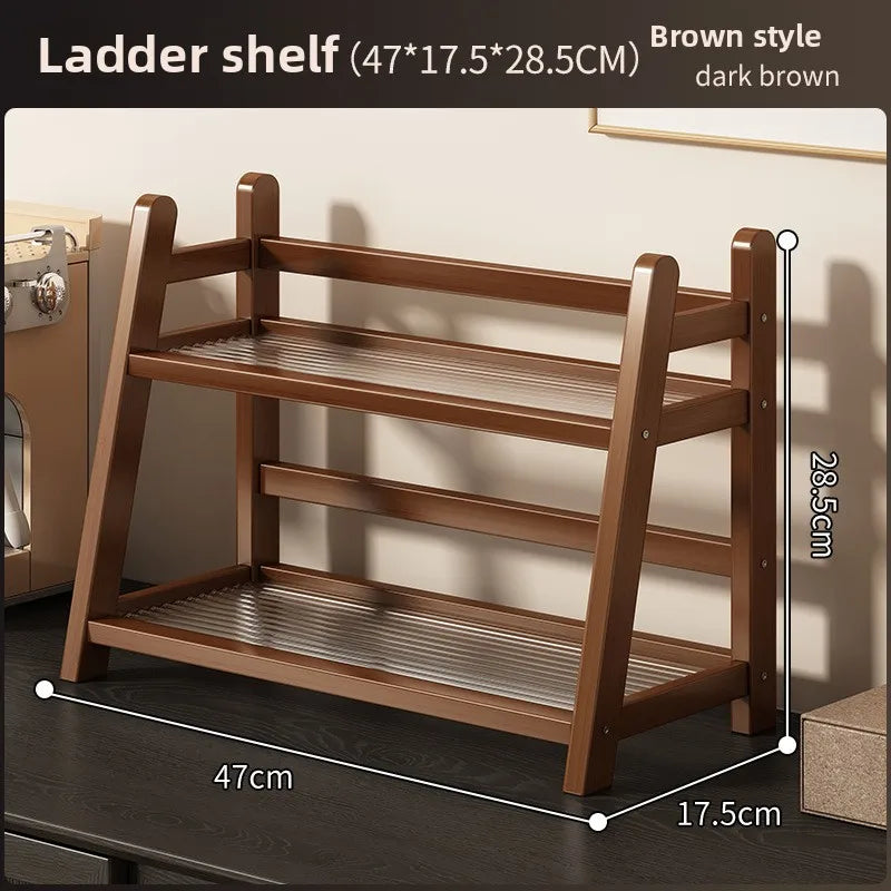 Multi Layer Natural Bamboo Desktop Cup Storage Rack Coffee Mug Tea Glass Organizer Kitchen Countertop Display Decor Shelf