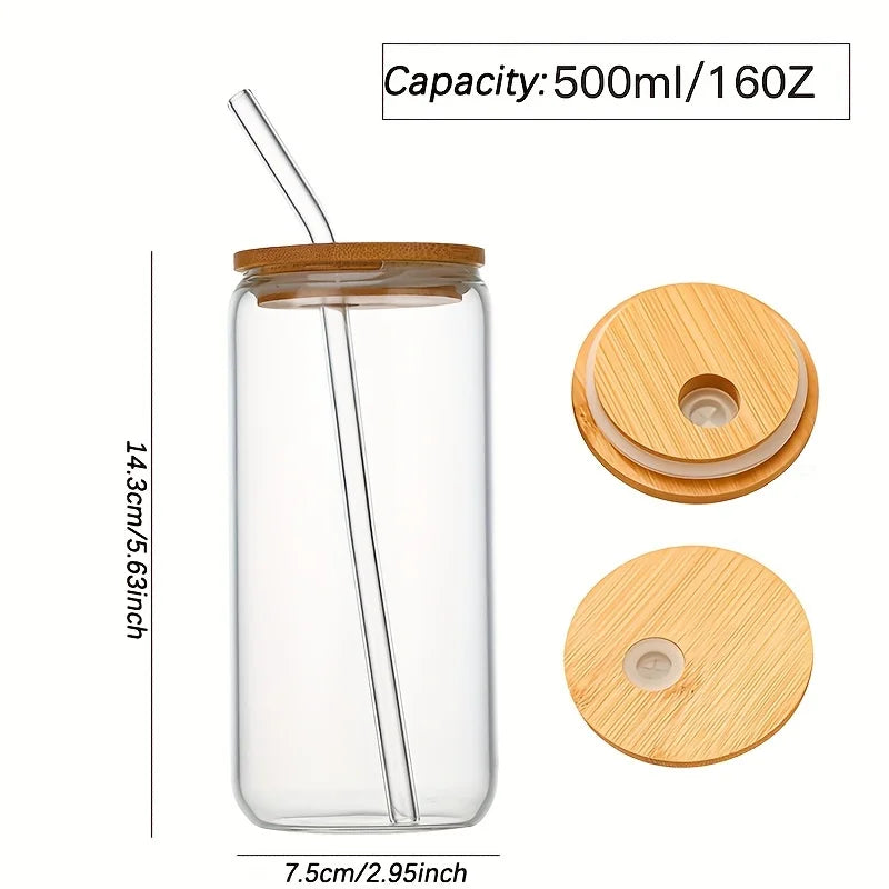 2/4/6pcs Glass Cups 500ml with Spill-Proof Lids And Straws Straw Cleaning Brushes for Hot/Iced BeerCoffee Tea Milk