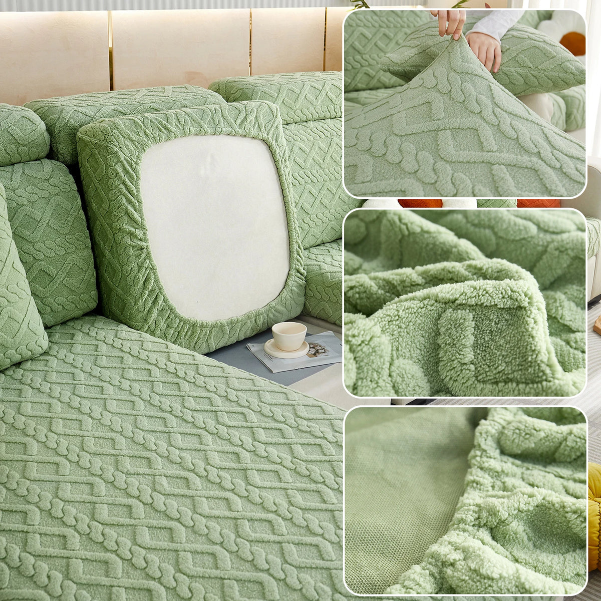 Thicken Taffel Velvet Seat Cushion Cover Elastic Jacquard Sofa Cover Adjustable Removable Furniture Protector for Pets Kids