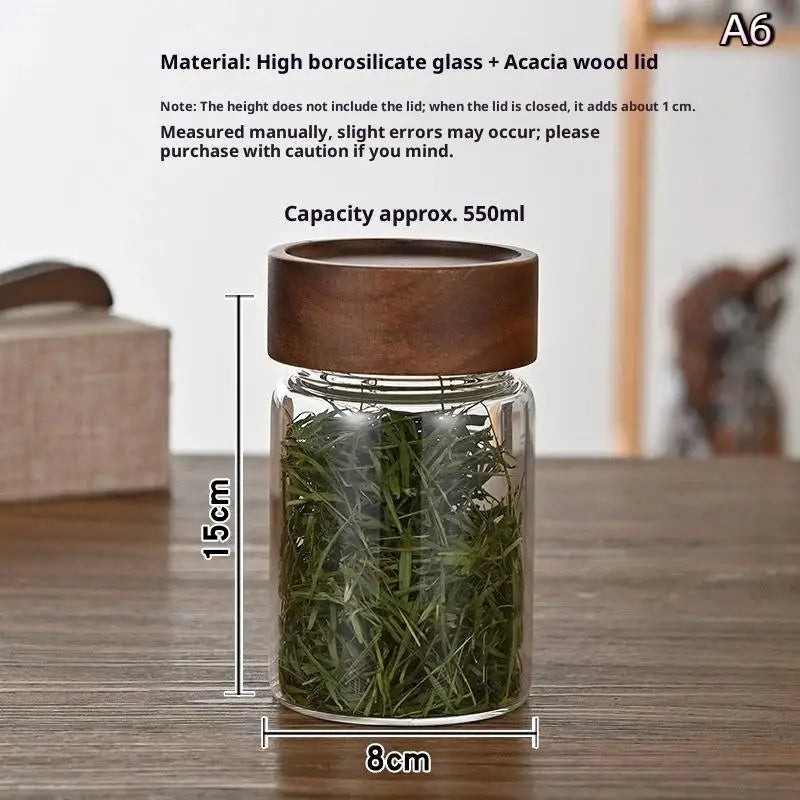 (.) Coffee Beans Sealed Tank Transparent Glass Container With Wood Lid Food Storage Jars Candy Dried Jars Household Organizer