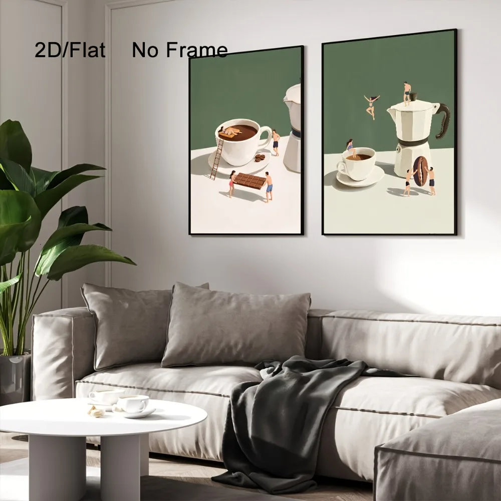 2pcs Frameless,Coffee Adventure Printing,Chocolate and Coffee,Espresso Wall Art,Fashion Kitchen Poster,Fun Gift for Coffee Lover