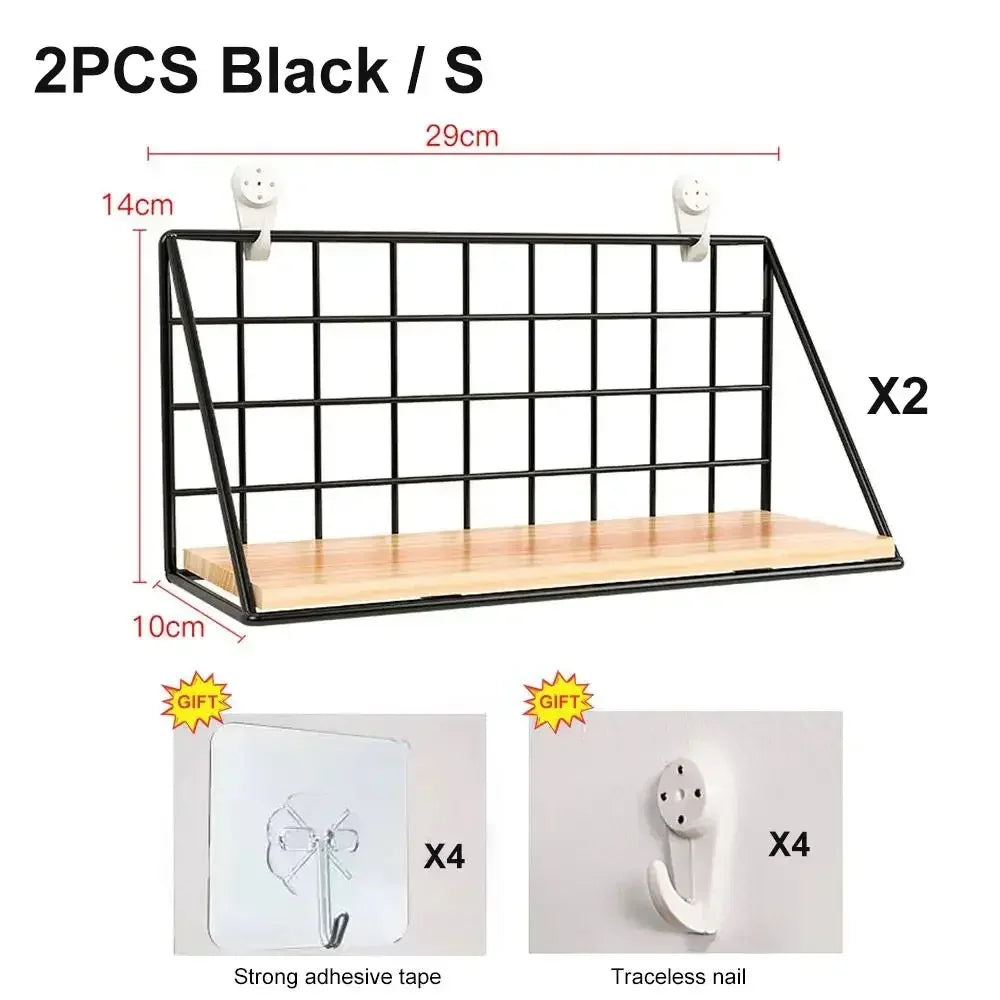 Wooden Floating Wall Shelf No Drilling Storage Basket Rack Space Saving Organizer Display Shelf for Bedroom Living Room Decor
