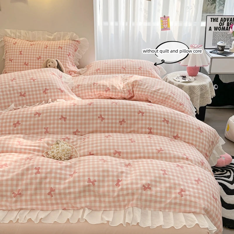 3 Piece duvet cover Set bowknot printting Quilt cover Set comfortable Ruffles Bedding Set Bedspread for All Season