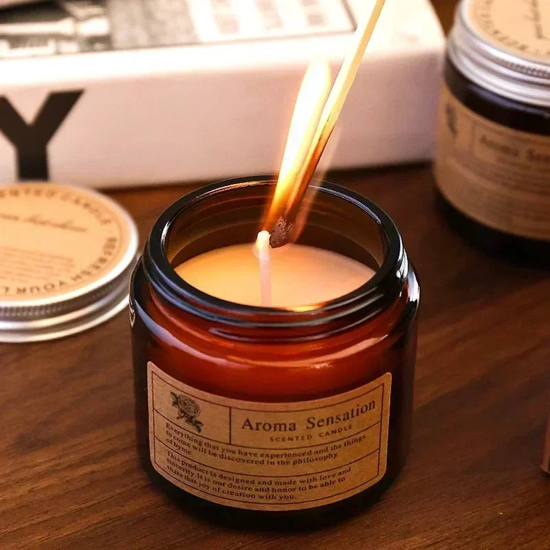 1pc Brown Glass Cup Aromatherapy Candle Smokeless Scented Candle Suitable for Home Decoration Birthday Valentine&