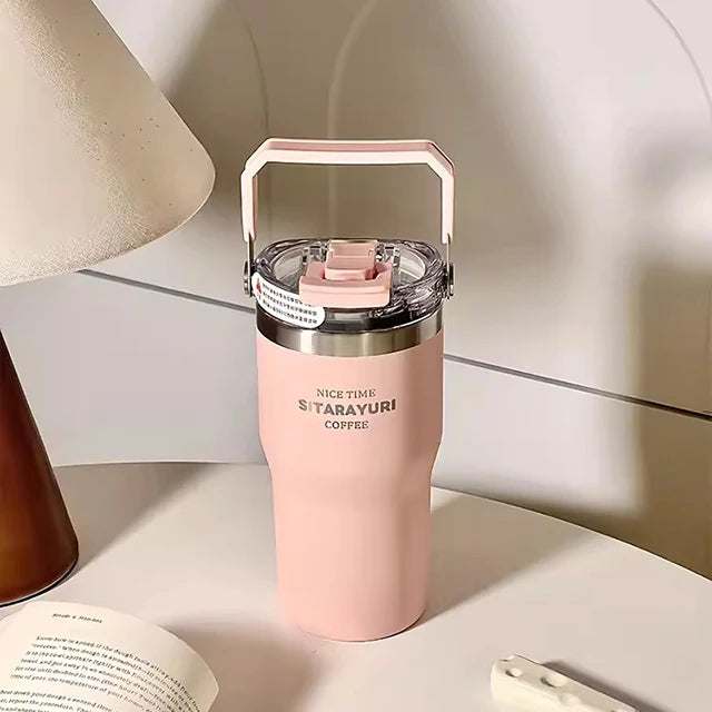 20oz Double Drink Thermos Cup Large Capacity Vacuum Insulation Thermal Bottle Ice Bully Straw Water Cup Portable Car Coffee Mug