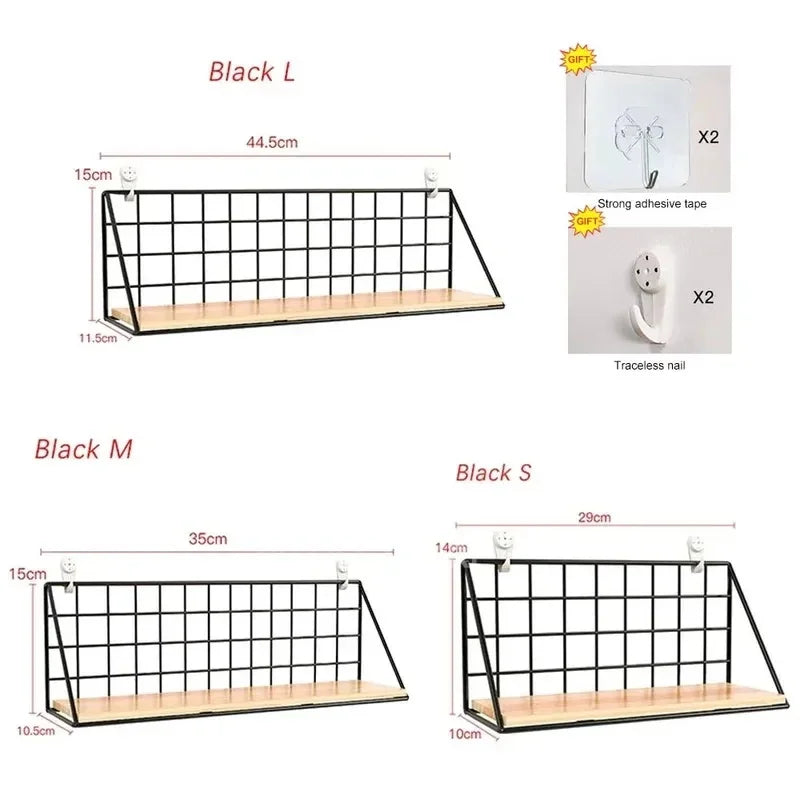 Wooden Floating Wall Shelf No Drilling Storage Basket Rack Space Saving Organizer Display Shelf for Bedroom Living Room Decor
