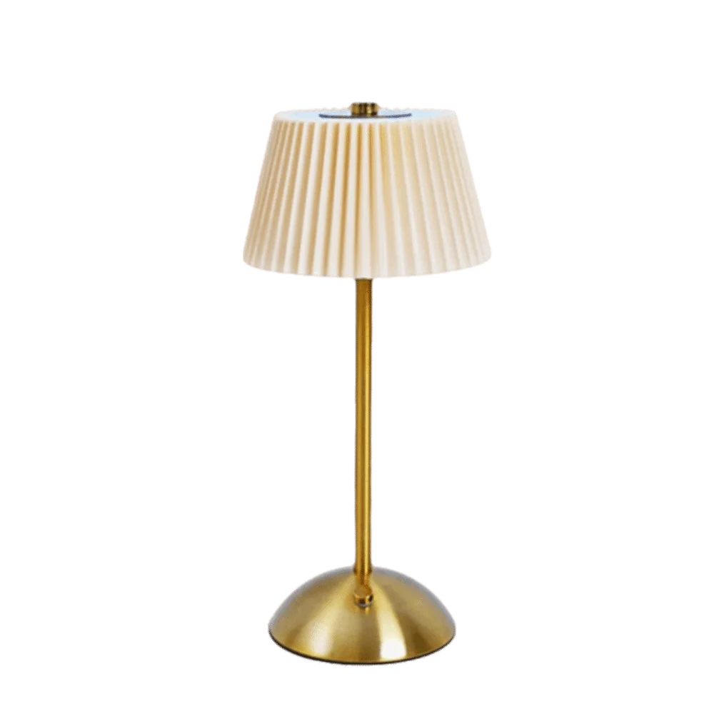 Metal Base Pleated Desk Lamp Fabric Shade Pastoral Style Touch Bedside Lamp Dimmable Wireless Bedside Ambient Light Bedroom