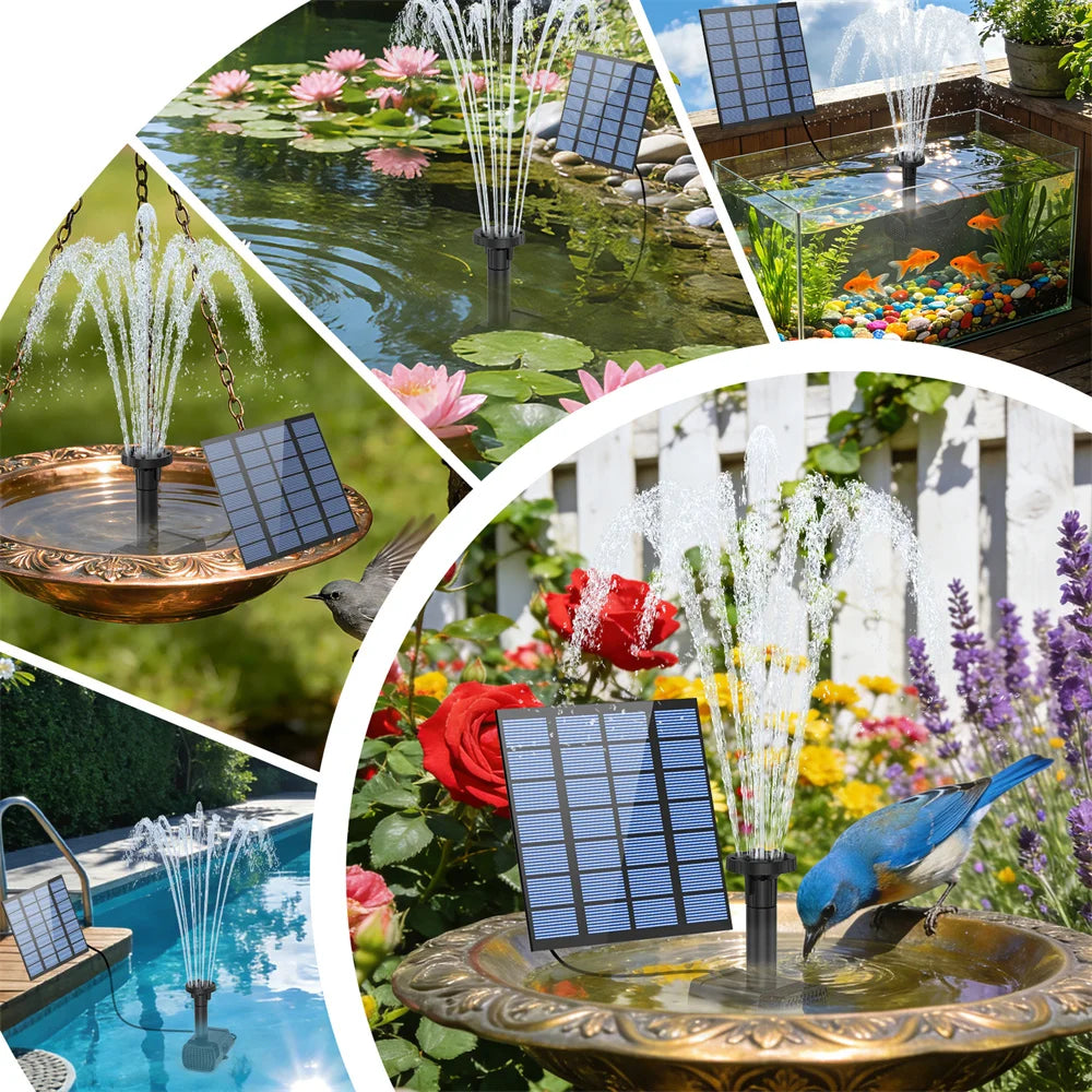 Outdoor 1.8W Split Solar Fountain Pump, Solar Bird Bath Water Pump with 6 Nozzles DIY Water Features for Garden Pond Pool Etc