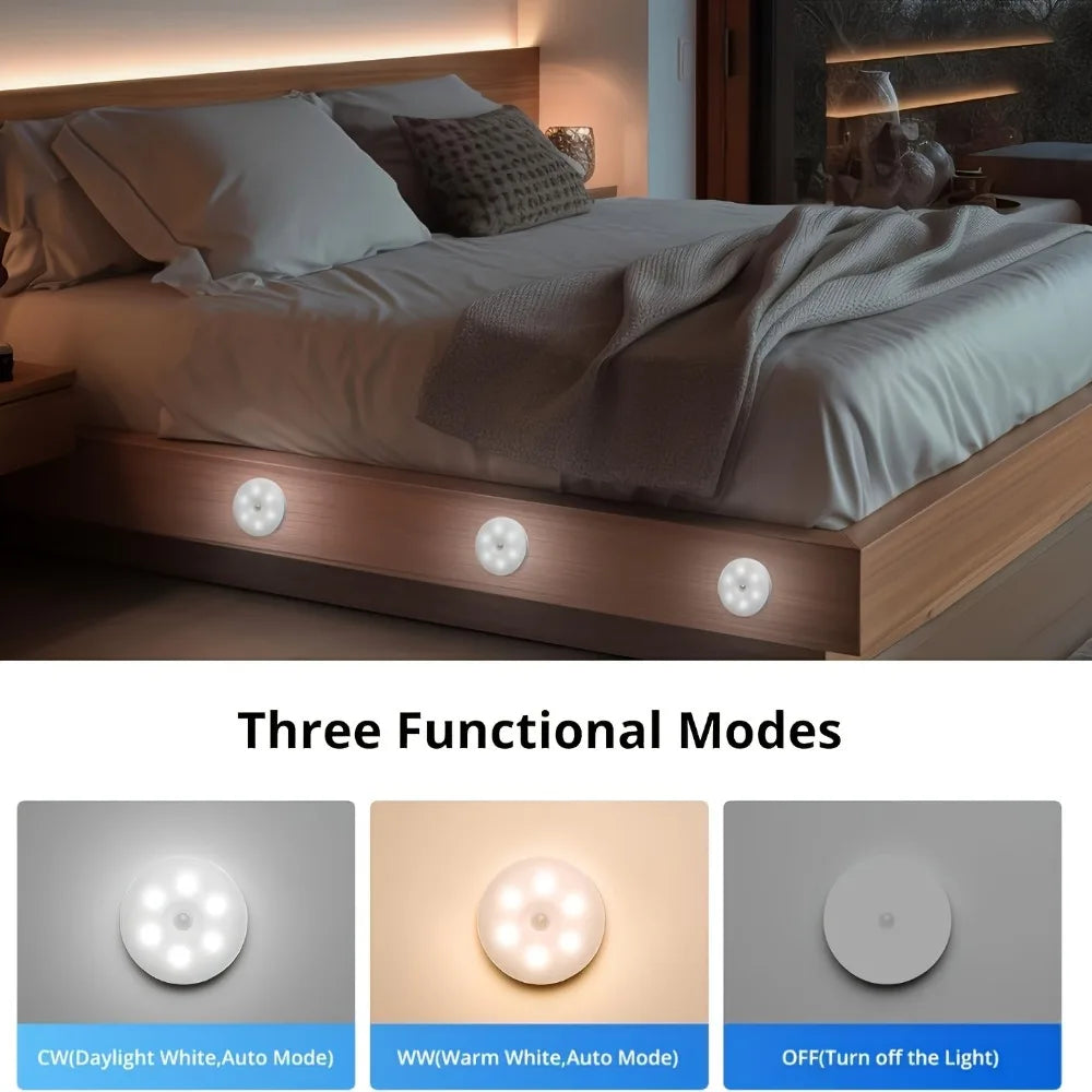 1/2/3/5pcs Smart Body Sensor LED Night Light, Hallway, Closet, Bedroom, Bedside Sensor Circular Light Stair Wireless Night Light