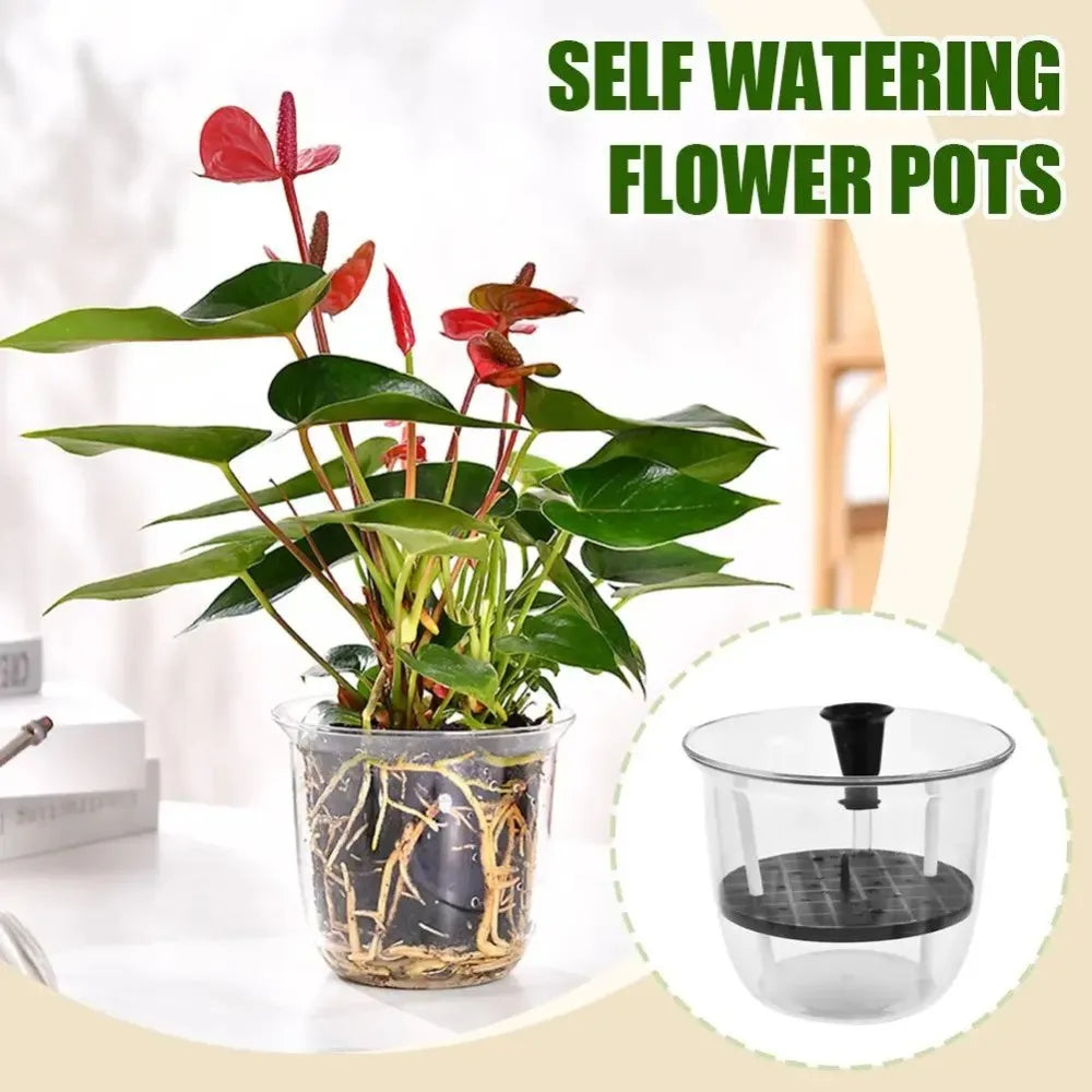 1pcs Transparent Self Watering Plant Pot Double Layer Plastic Flowerpot Automatic Water Absorption Self Watering Planter Pot