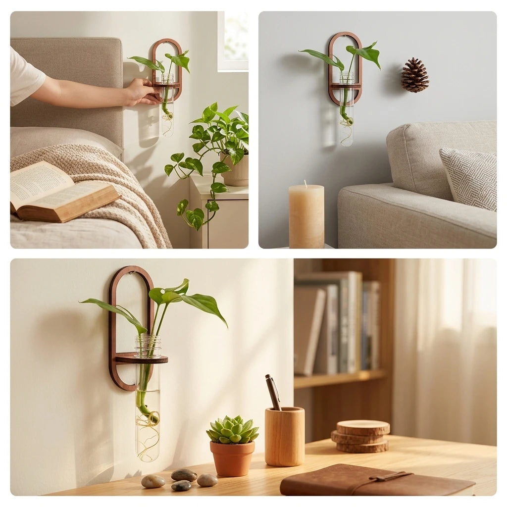 Wooden-Geometric Wall Shelf Plant Stand for Home Decoration Storage Rack
