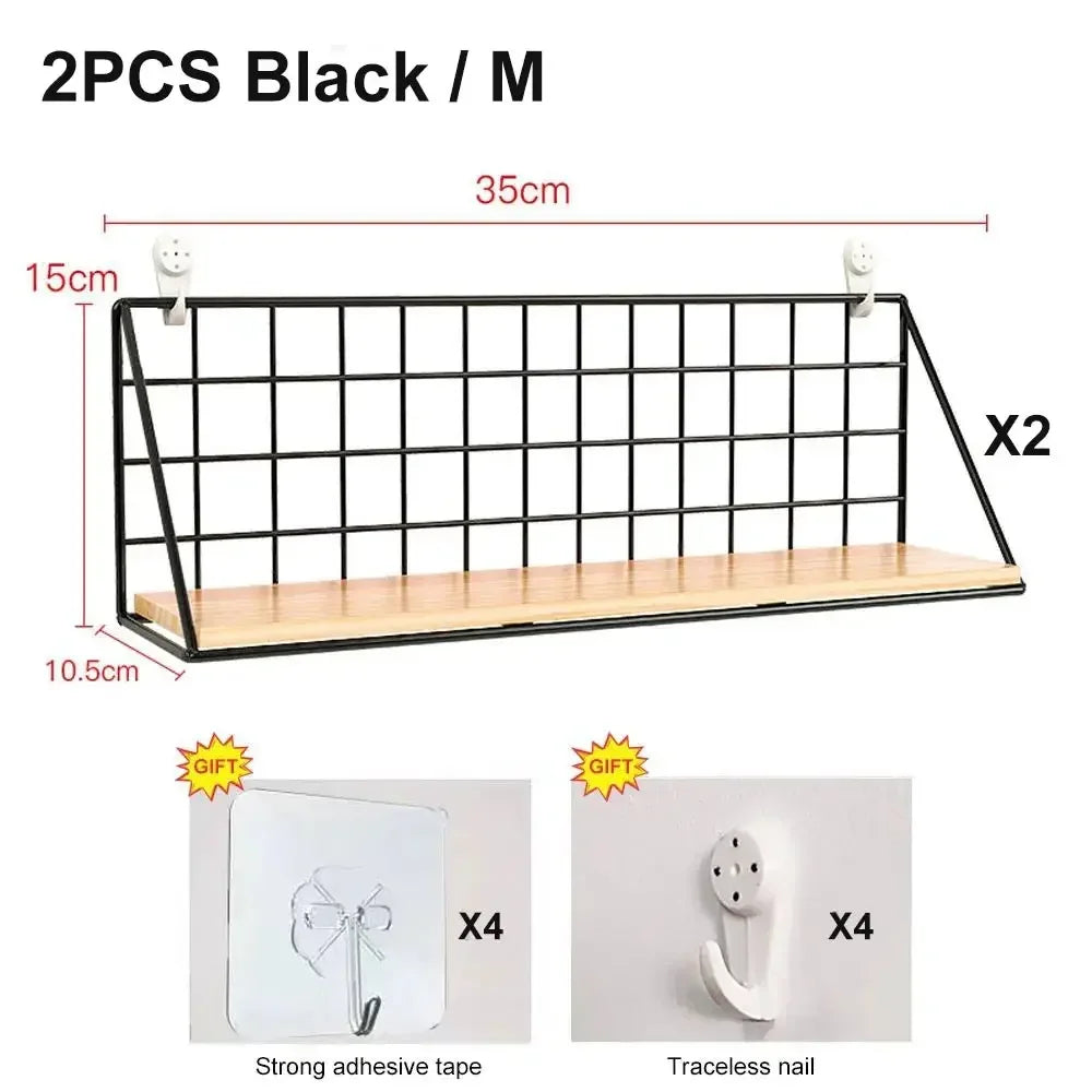 Wooden Floating Wall Shelf No Drilling Storage Basket Rack Space Saving Organizer Display Shelf for Bedroom Living Room Decor