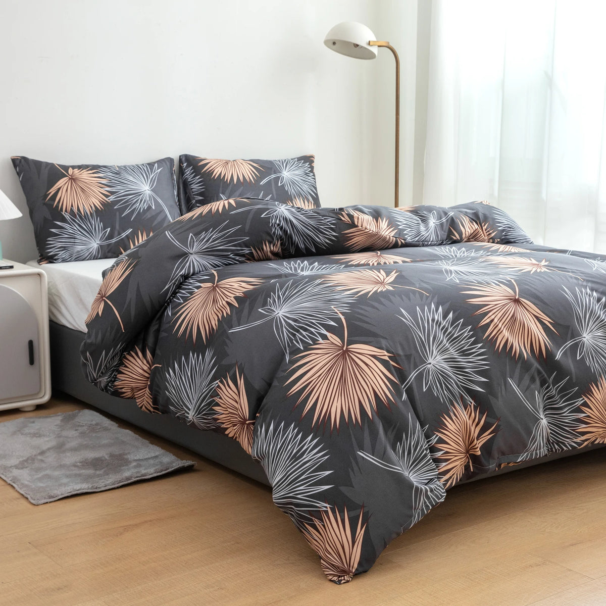 Tropical Plant Leaf Pattern Bedspread 3-Piece Set, Ultra-Soft, Comfortable and Breathable Bedding with Reactive Printing Duvet Set, Suitable for Bedrooms and Guest Rooms (Bedspread + Pillowcases, Without Comforter and Pillow