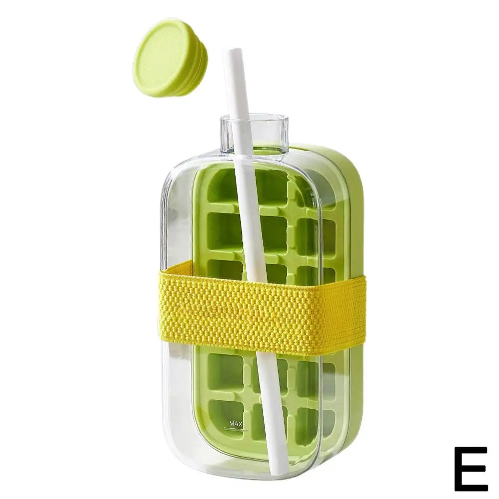 Summer Ice Cube Tray With Straw 2 in1 Ice Tray And Water Bottle For Ice Maker Silicone Ice Cube Portable Kettle Reusable Icecup