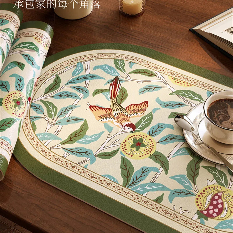 Faux Leather Placemats Set of 2 Non-Slip Oval Faux Leather Table Mat Heat Stain Resistant for Dinning Room Decor 12x20 Inch Gift