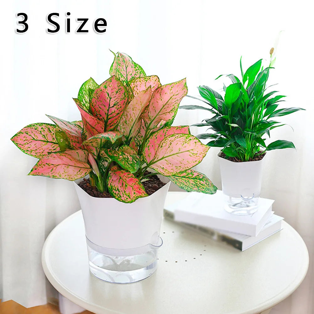 Transparent Self-Watering Plant Flower Pot Hexagonal Lazy Flowerpot Plastic Planters Home Garden Decoraction