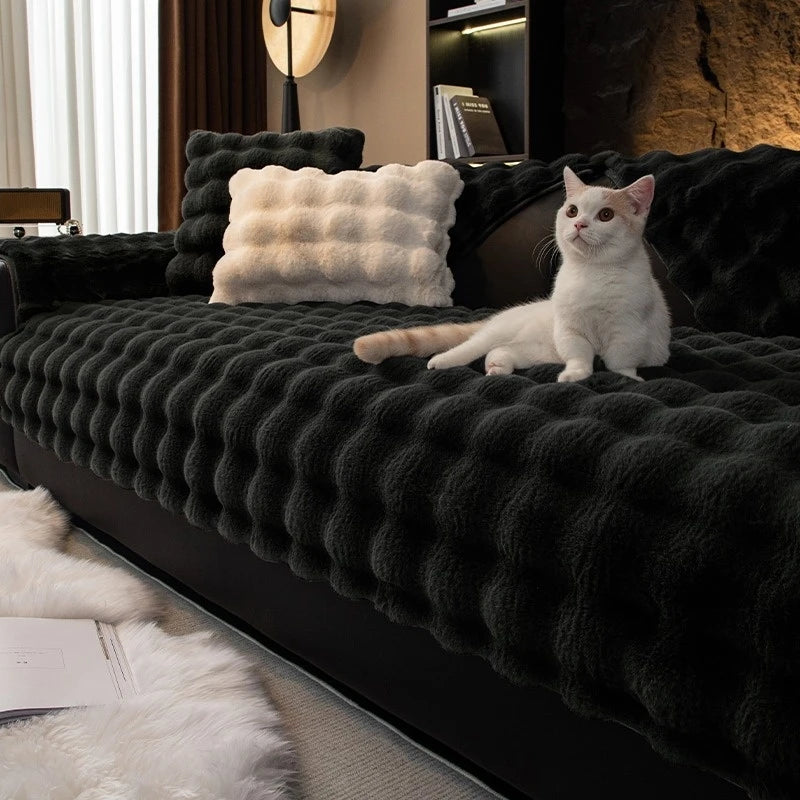Thicken Imitation Rabbit Fur Plush Sofa Slipcover Non-slip Soft Sofa Towel Couch Cushion For Living Room Modern Home Decor