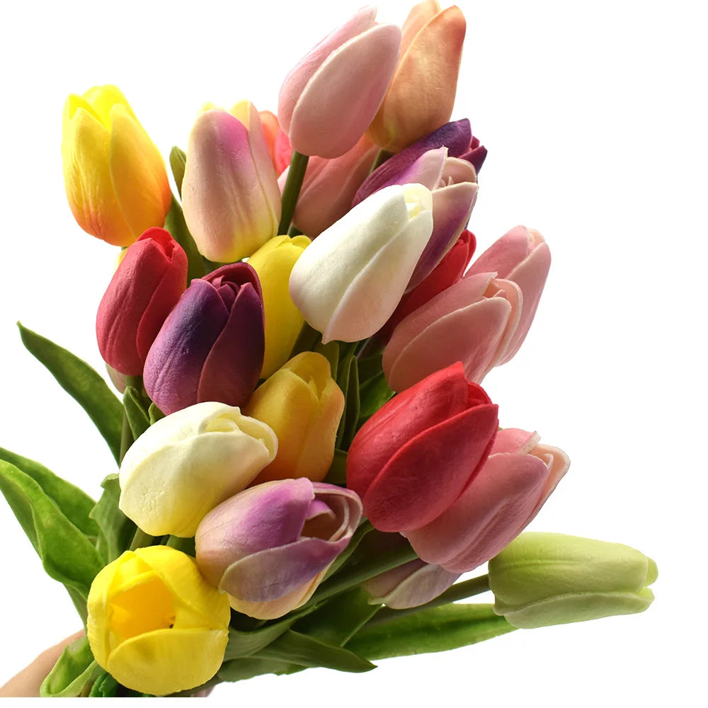 10PCS Real Touch Artificial Tulip Bouquet – Fake Flowers for Wedding &amp; Home Décor