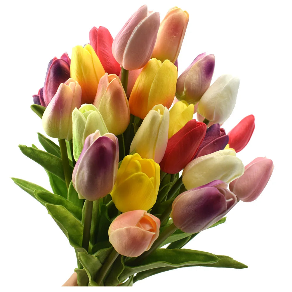 10PCS Real Touch Artificial Tulip Bouquet – Fake Flowers for Wedding &amp; Home Décor
