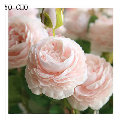 YO CHO 60cm Premium Silk White Pink Peonies Artificial Bouquet