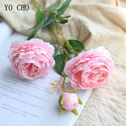 YO CHO 60cm Premium Silk White Pink Peonies Artificial Bouquet