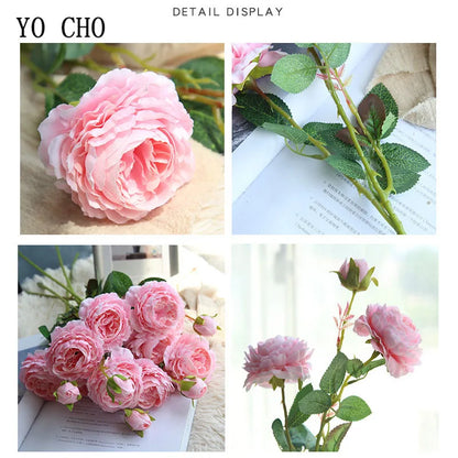 YO CHO 60cm Premium Silk White Pink Peonies Artificial Bouquet