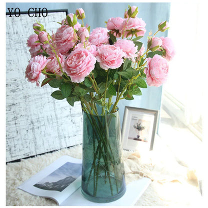 YO CHO 60cm Premium Silk White Pink Peonies Artificial Bouquet