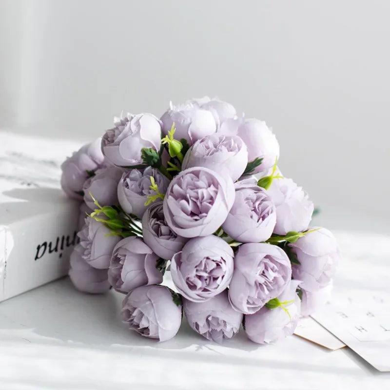 27-Heads Premium Rose Pink Silk Peony & Rose Bouquet