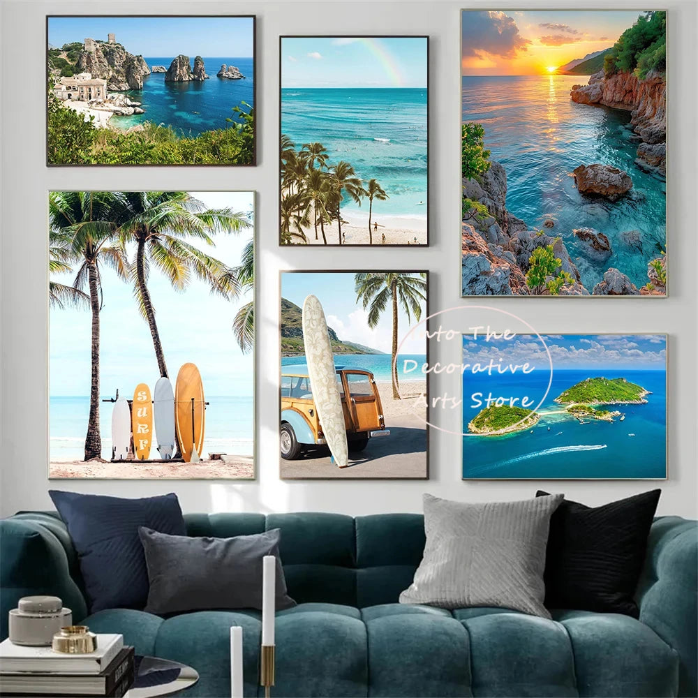 Summer Beach Palm Tree Canvas Wall Art 🌴☀️🌊
