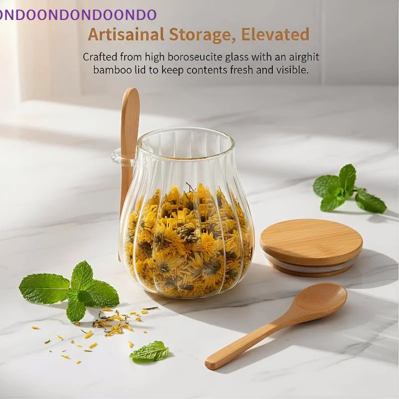 Tea Kitchen Glass Storage Jar with Lid and Spoon 1 Piece Airtight Canister for Coffee Sugar Pantry Storage