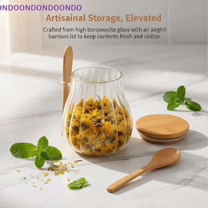 Tea Kitchen Glass Storage Jar with Lid and Spoon 1 Piece Airtight Canister for Coffee Sugar Pantry Storage