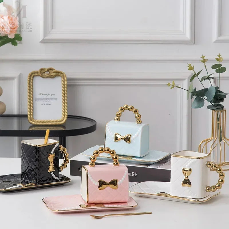 Creative Light Luxury Bag-Shaped Ceramic Coffee Cup & Plate Set
