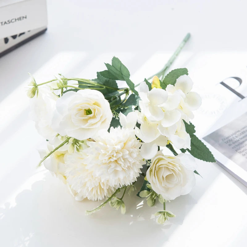 30CM Premium Silk Roses & Hydrangea Bouquet for Wedding Wreaths