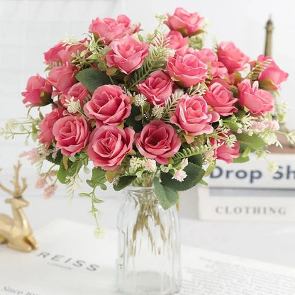 30cm Premium Silk Rose & Peony Bouquet (5 Big Heads & 4 Buds)