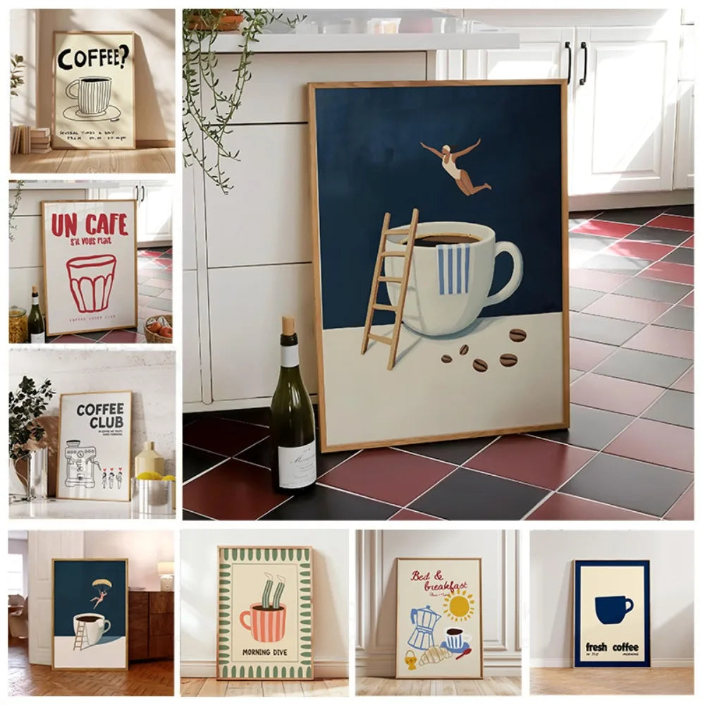 Frameless,Coffee Poster,Espresso Printing,Fashion Kitchen Decor,Coffee Bar Decor,Retro Coffee Wall Art,Kitchen Wall Printable