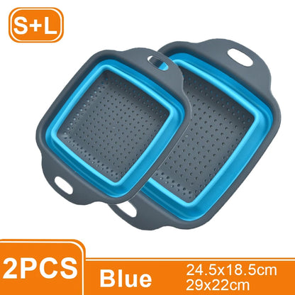 1/2PCS Foldable Dish Drainer Square Silicone Fruit Vegetable Washing Basket with Handle Multi-use Colander Kitchen Drainer