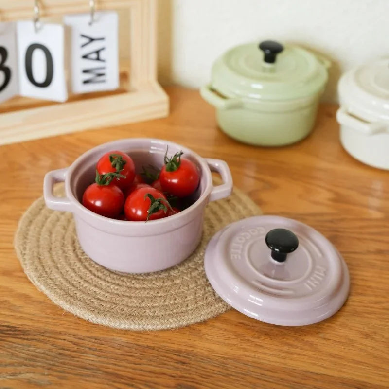 200ML Ceramic Breakfast Bowl Ramekins with Lids Oven Safe Creme Brulee,Mini Casserole Souffle Cover&amp;Handle for French Onion Soup
