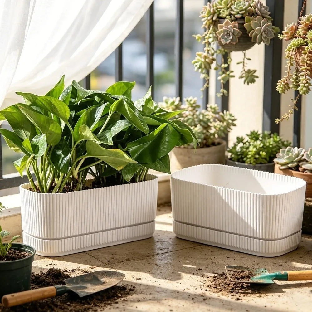 Double Layer Self Watering Flower Pot Plastic Desktop Vase Lazy Plant Pot Thickened with Drainage Hole Vegetable Container