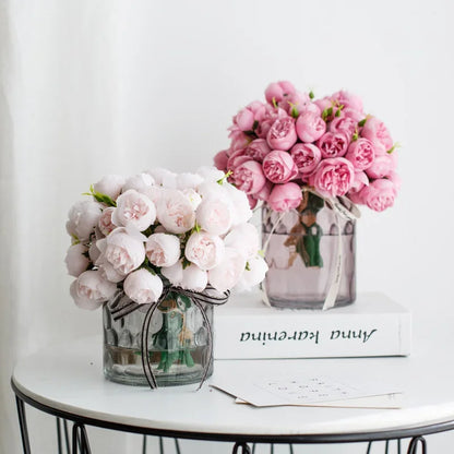 27-Heads Premium Silk Rose & Peony Artificial Flower Bouquet