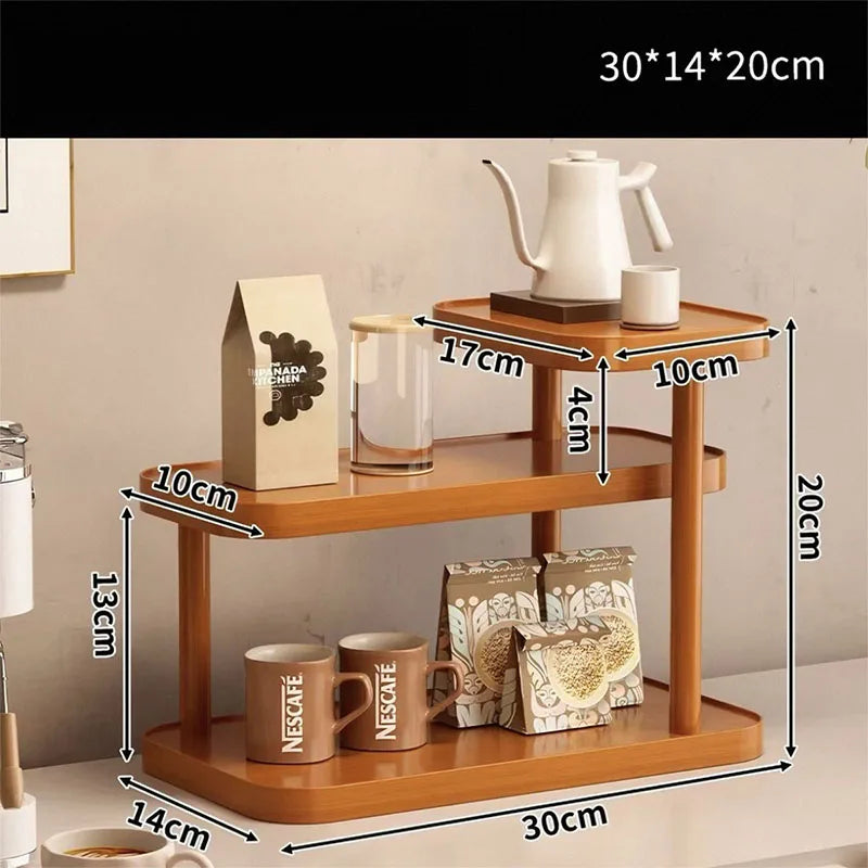 Bamboo Table Top Shelf 3 Layer Desk Kitchen Small Storage Rack Bamboo Countertop Shelf Vintage Style