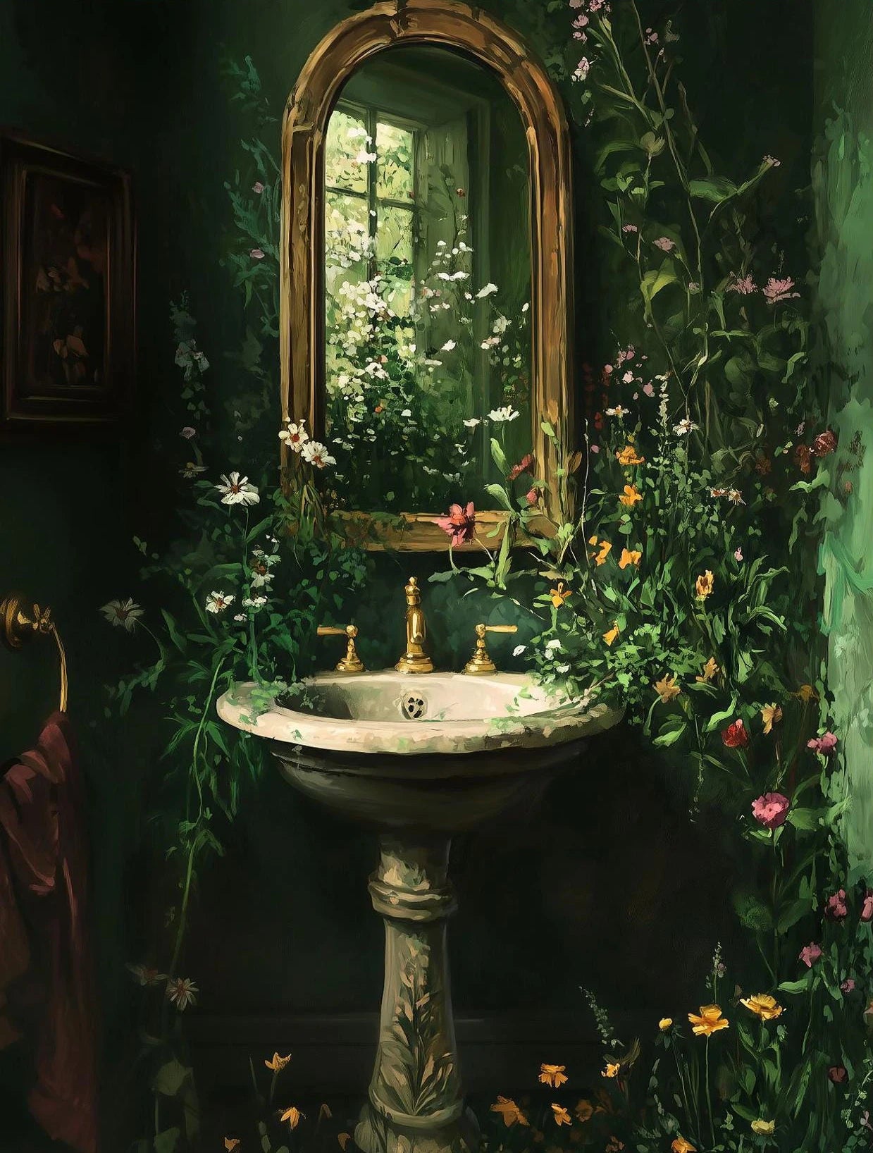 Retro Gothic Botanical Bathroom Wall Art 🖤🌿🦆