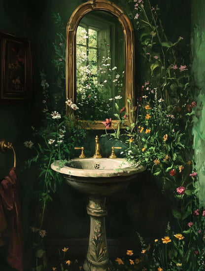 Retro Gothic Botanical Bathroom Wall Art 🖤🌿🦆
