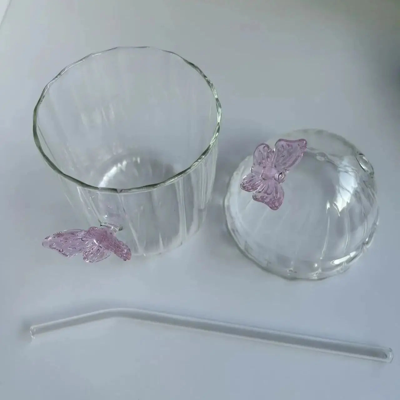 400ml Butterfly Glass Cup with Lid & Straw 🦋☕