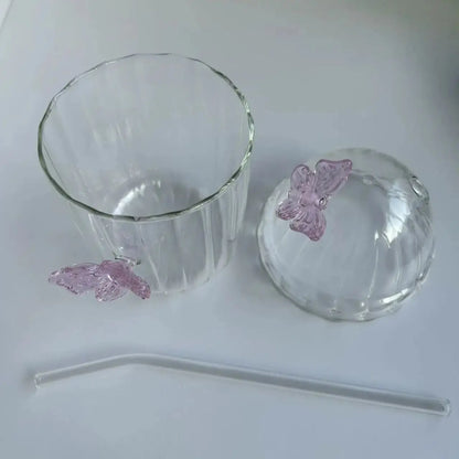 400ml Butterfly Glass Cup with Lid & Straw 🦋☕