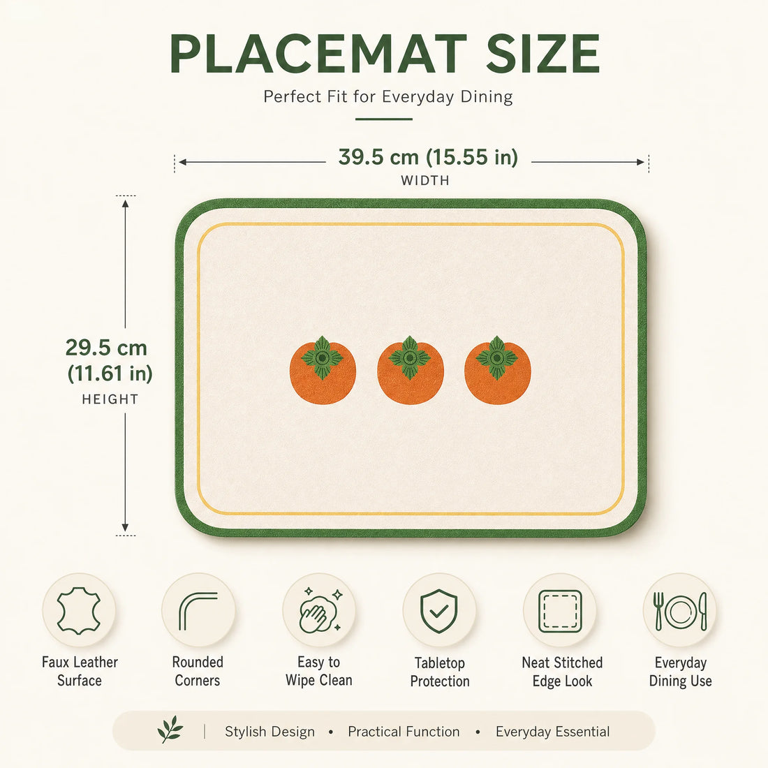 2/4/6pcs retro printed PU leather placemats, rounded rectangular heat-resistant non-slip placemats, home decorative placemats