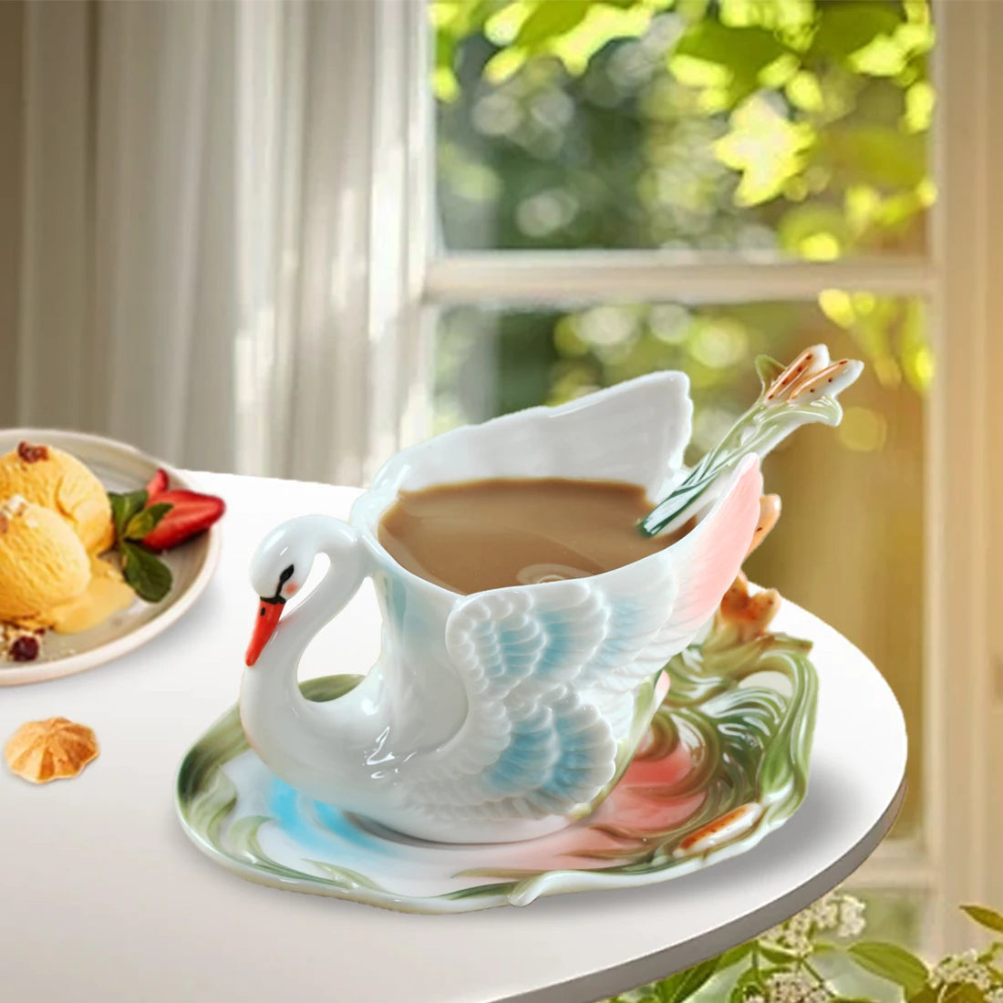 Luxurious 220ml Bone China Coffee Cup and Saucer Plate Set