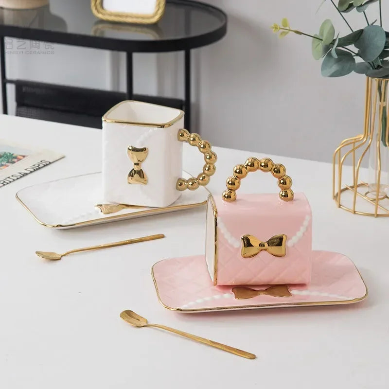 Creative Light Luxury Bag-Shaped Ceramic Coffee Cup & Plate Set