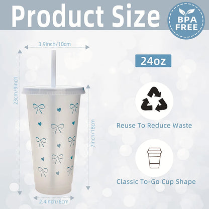 1Pc a Cute Bowknot Water Bottle Aesthetic Tumbler For Ice Coffee Juice Te Plastic Cups With Straw Lid Portable Drinking Bottle