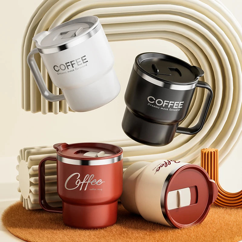 1pc 304 Stainless Steel Double Wall Insulated Coffee Cup With Handle Portable Students Leak-proof Water Cup Milk Coffee Mug
