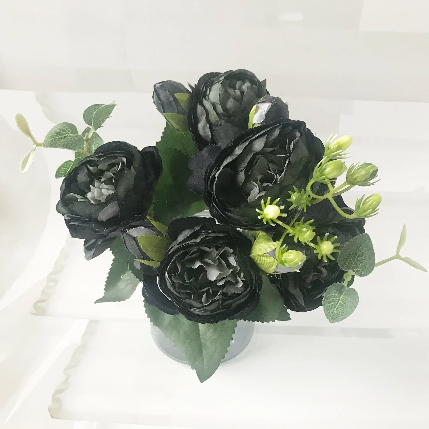 30cm Premium Rose Pink Silk Peony Bouquet (5 Big Heads & 4 Buds)